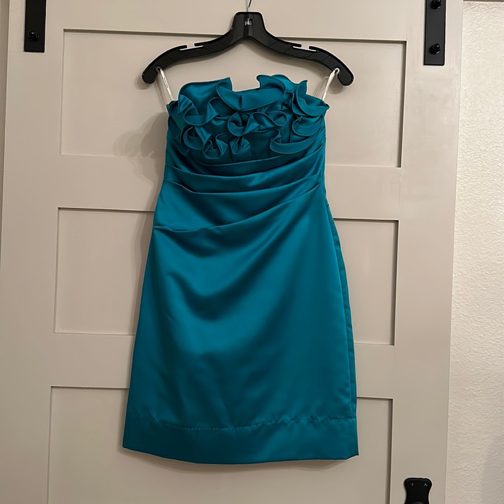 Phoebe Couture Teal Special Occasion Strapless Dress; Size 4